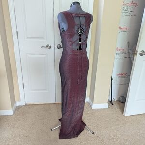 VTG Y2K 90s Lace-Up Slit Bodycon Glitter Formal Dress